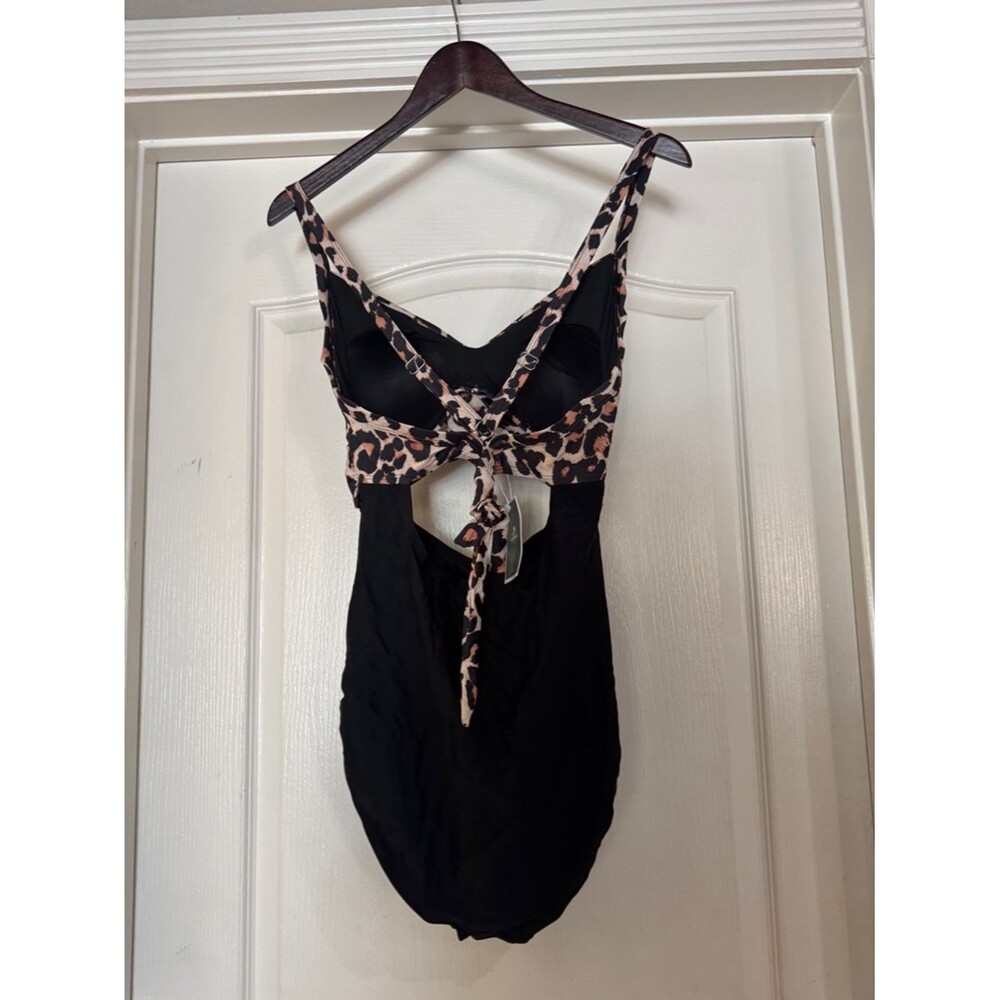 Eomenie One Piece Swimsuit Tummy Control Cutout High Waisted Black Leopard L NWT - Picture 4 of 12